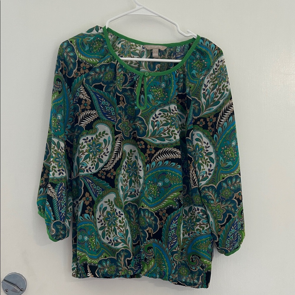 Banana Republic Black and Green Paisley Blouse